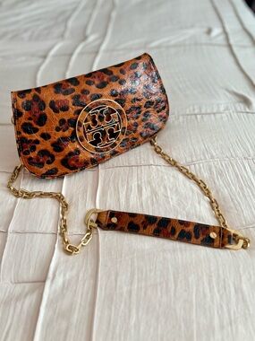 Tory Burch Leopard Embossed Leather Chain Crossbody Bag